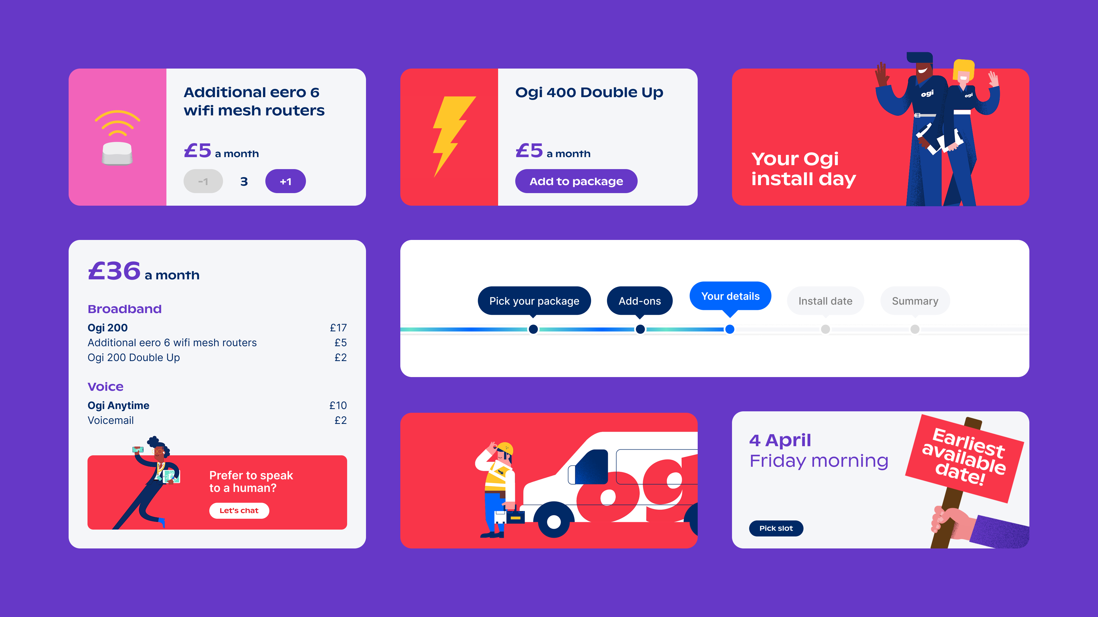 A selection of components designed by Pobl for use on the Ogi website